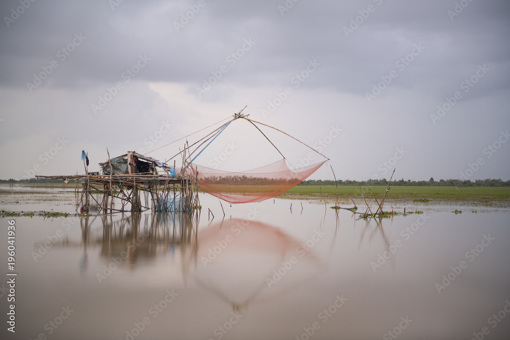 Fishnets on sunset. Fort Kochin, Kochi, Kerala, India