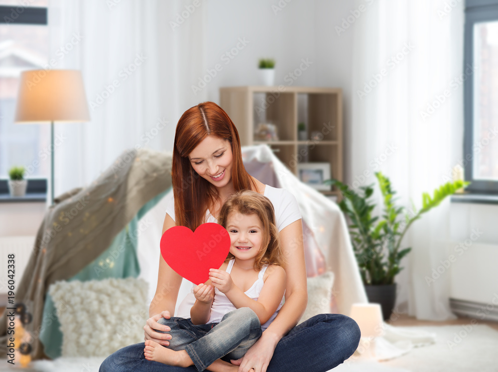 happy mother with adorable little girl and heart happy mother with adorable little girl and heart