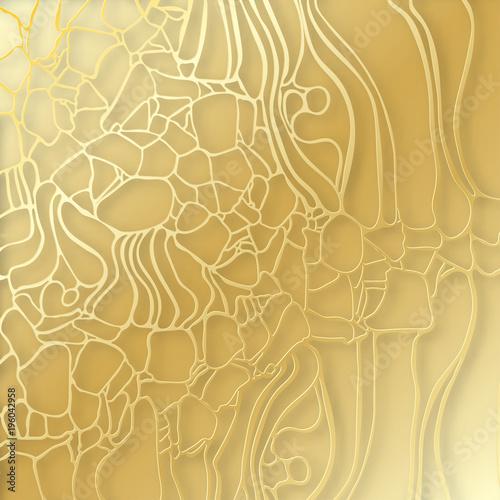 Abstract elegant golden cell texture. Paper cut cobweb, 3d tile surface. Elegant futuristic ornament with shadows and layers