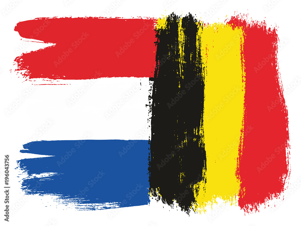 Obraz premium Netherlands Flag & Belgium Flag Vector Hand Painted with Rounded Brush