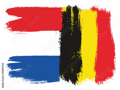 Netherlands Flag & Belgium Flag Vector Hand Painted with Rounded Brush