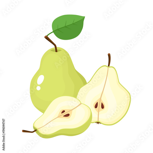 Bright vector illustration of juicy pears isolated on white.