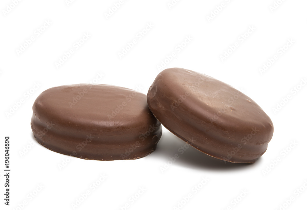 chocolate biscuit sandwich in chocolate glaze isolated chocolate biscuit sandwich in chocolate glaze isolated