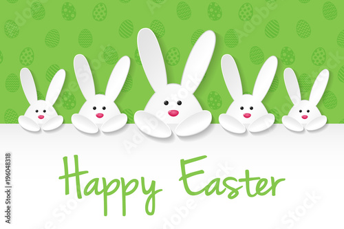 Easter bunny holding a card with greetings. Vector.
