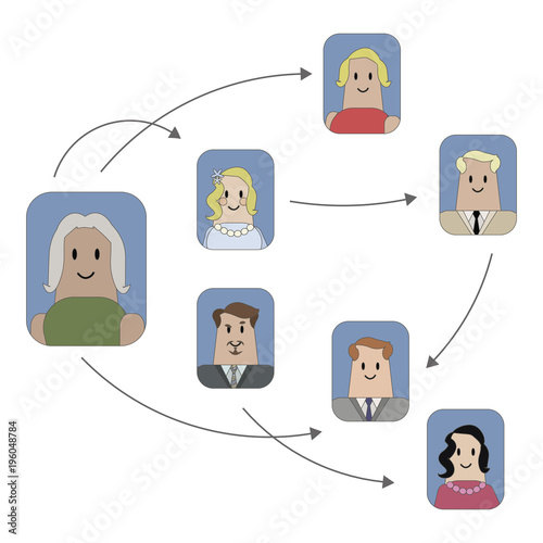 group of vector icons with drawings of people and arrows team hierarchy isolated on white background
