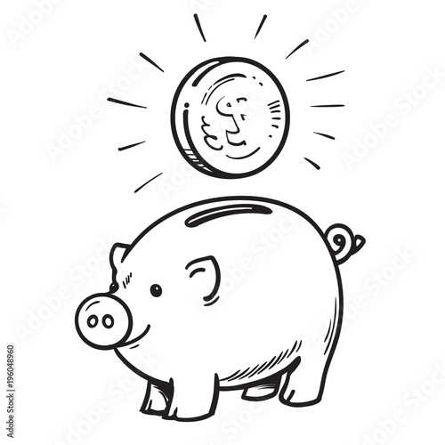 Cartoon piggy bank with coin