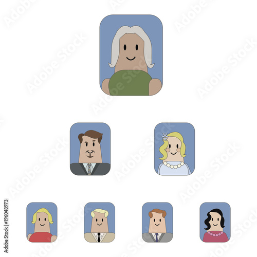 group of vector icons with drawings of people team hierarchy isolated on white background