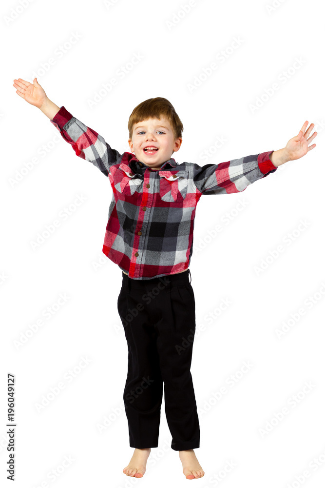 Happy Boy Jumping with Arms Up and Outspread Happy Boy Jumping with Arms Up and Outspread