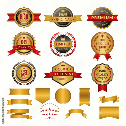 Collection of luxury gold badges and logos. Vector labels set for yours personal design projects
