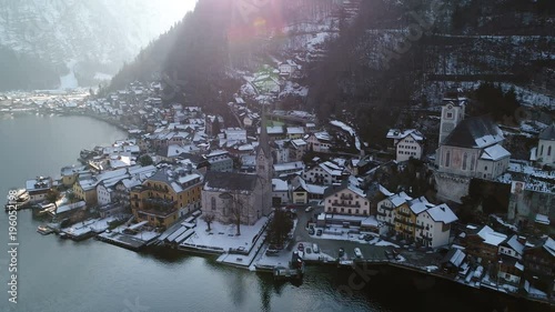 Nice aerial view of Hallstatt , Austria . photo