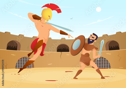 Spartan warriors fighting in gladiators arena