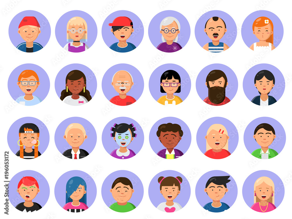 Avatars set of male and female characters in flat style Avatars set of male and female characters in flat style