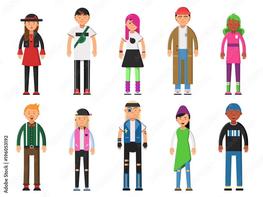 Fashioned hipsters. Alternative funny characters. Peoples isolate on white background Fashioned hipsters. Alternative funny characters. Peoples isolate on white background