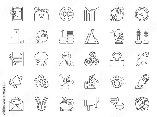 Mono line icon set of business and finance theme