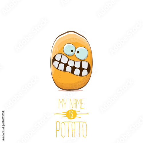 vector funny cartoon cute tiny potato character isolated on white background. My name is potato vector concept illustration.
