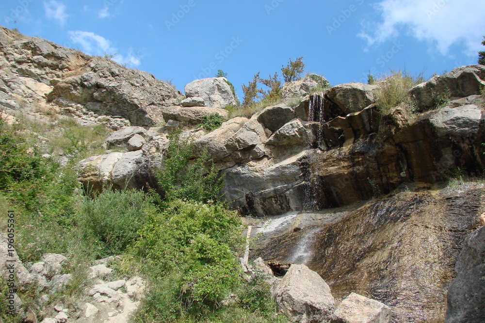 a waterfall in the Crimean mountains in the dry summers.