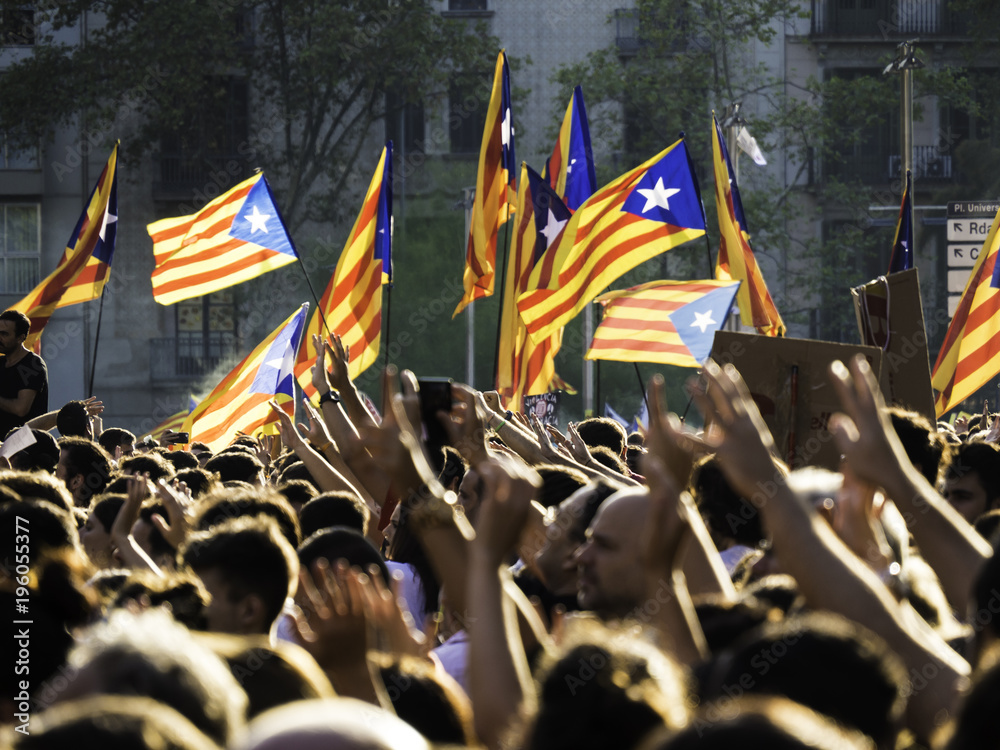 Catalans protesting for independence in Barcelona