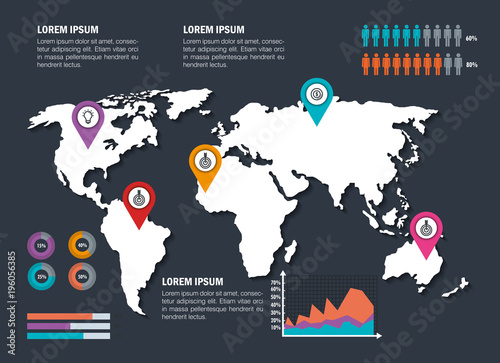 world planet with business infographic template icons vector illustration design