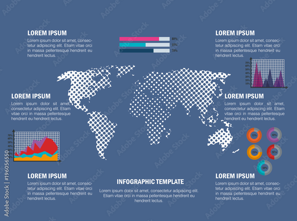 world planet with business infographic template icons vector illustration design