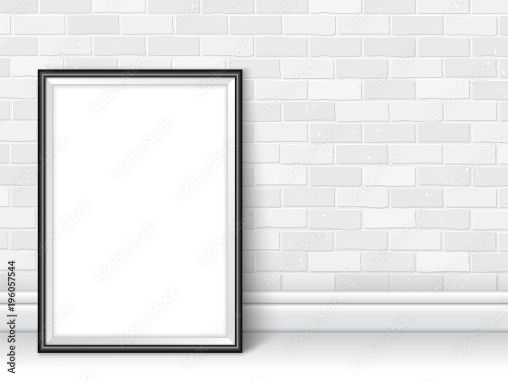 Frame template near brick wall on the floor vector black white Stock ...