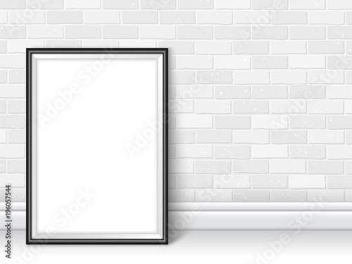Frame template near brick wall on the floor vector black white