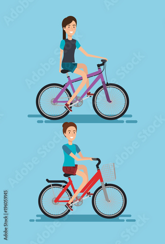 young women with bicycle vector illustration design