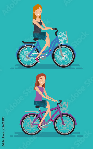 young women with bicycle vector illustration design