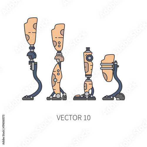 Bionic robot leg prosthesis line icon set. Bionic prosthesis limb. Biotechnology futuristic medicine. Future technology. Medical artificial mechanical robot implant sign and symbol. Transplantation.