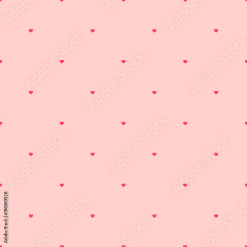 Subtle vector pattern with tiny red hearts on pink backdrop. Love romantic theme