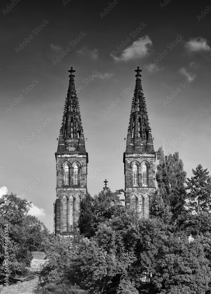 Sights Of Prague. Black-and-white photograph of an ancient temple