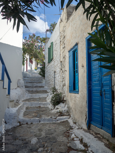 Fototapeta Naklejka Na Ścianę i Meble -  characteristic narrow streets of the of Chora of Amorgos