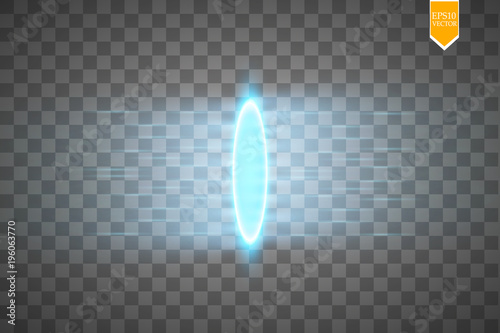 Magic fantasy portal. Futuristic teleport. Light effect. Blue candles rays of a night scene with sparks on a transparent background. Empty light effect of the podium. Disco club dancefloor.