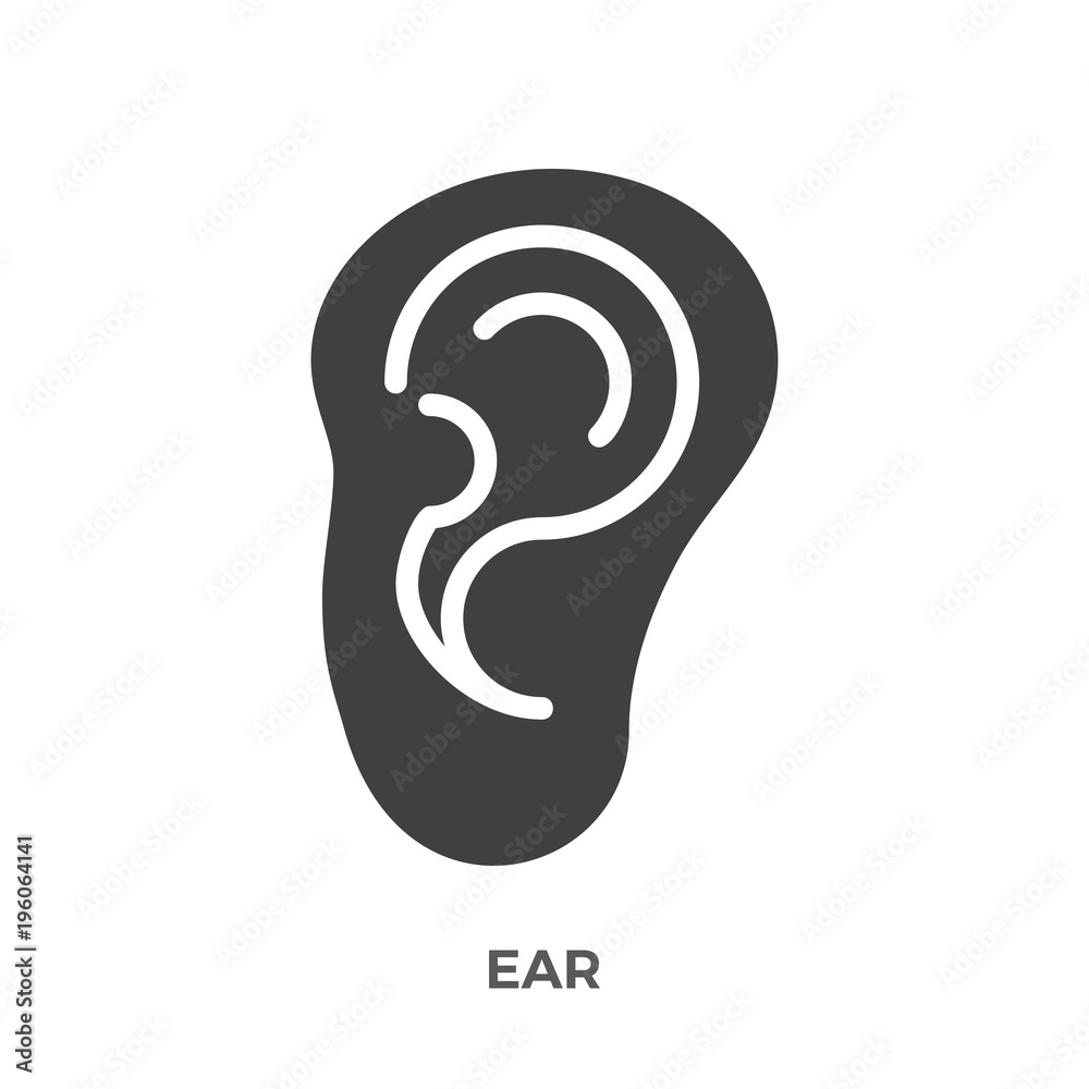 Ear Glyph Vector Icon Isolated on the White Background. Ear Glyph Vector Icon Isolated on the White Background.