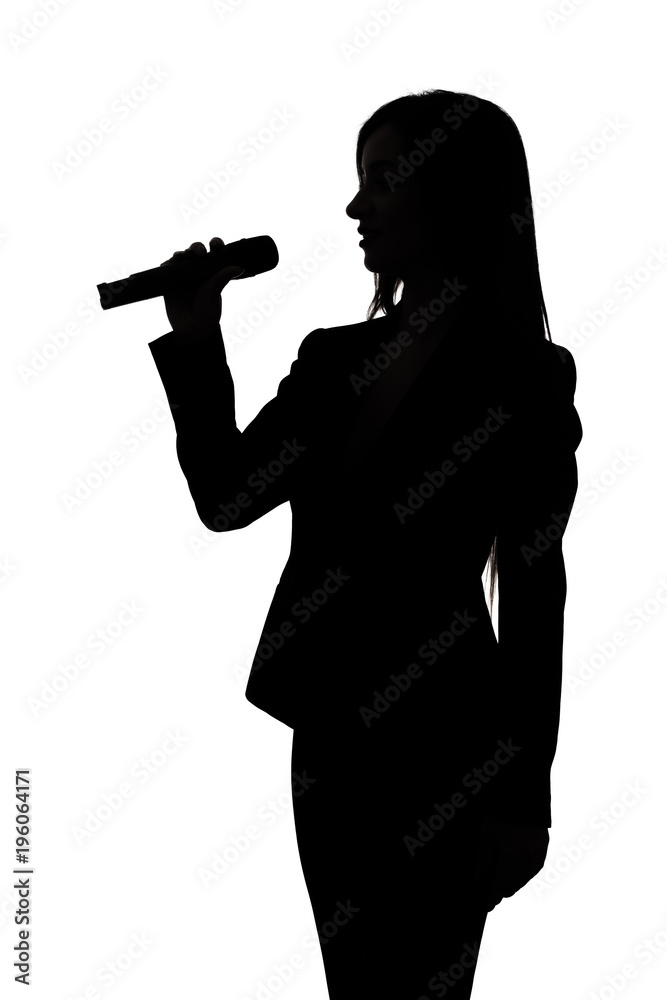Speaker show woman silhouette over white Photos | Adobe Stock