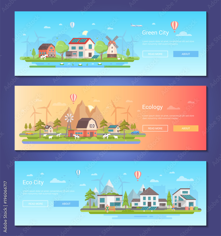 Eco city - set of modern flat design style vector illustrations Eco city - set of modern flat design style vector illustrations