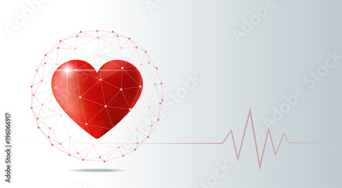 Healthcare concept with red heart protected in polygonal sphere shield , vector , illustration