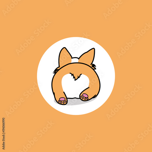 Puppy dog lying down from back view, corgi butt icon, vector