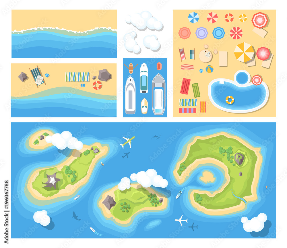 Beach holiday - modern vector set of illustrations