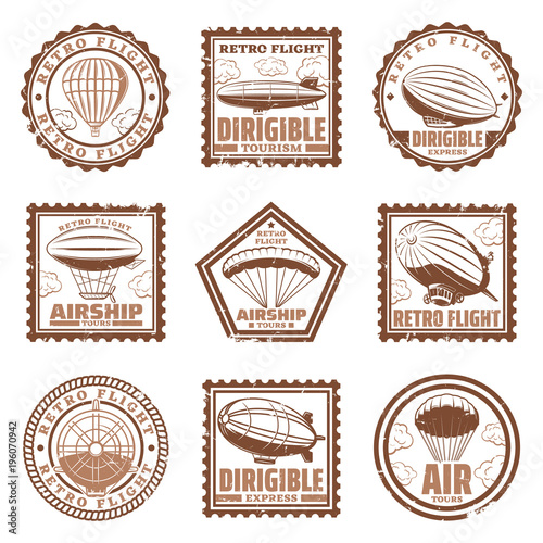 Vintage Airship Stamps Set