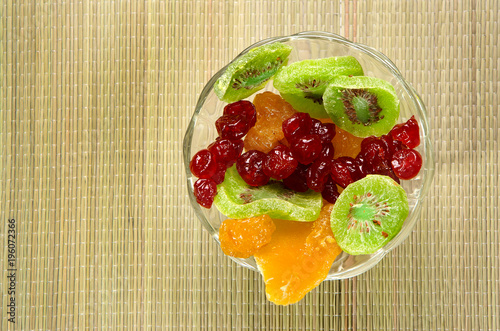 Different dried fruits on a plate.
