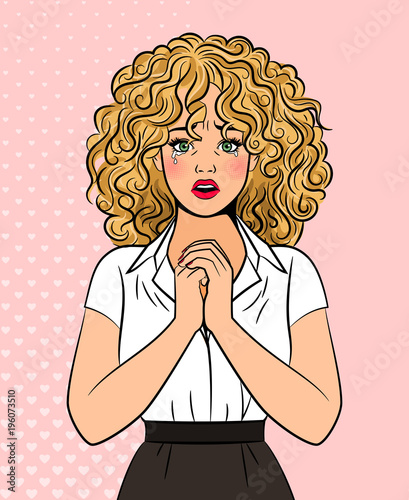 Worried crying pop art style woman