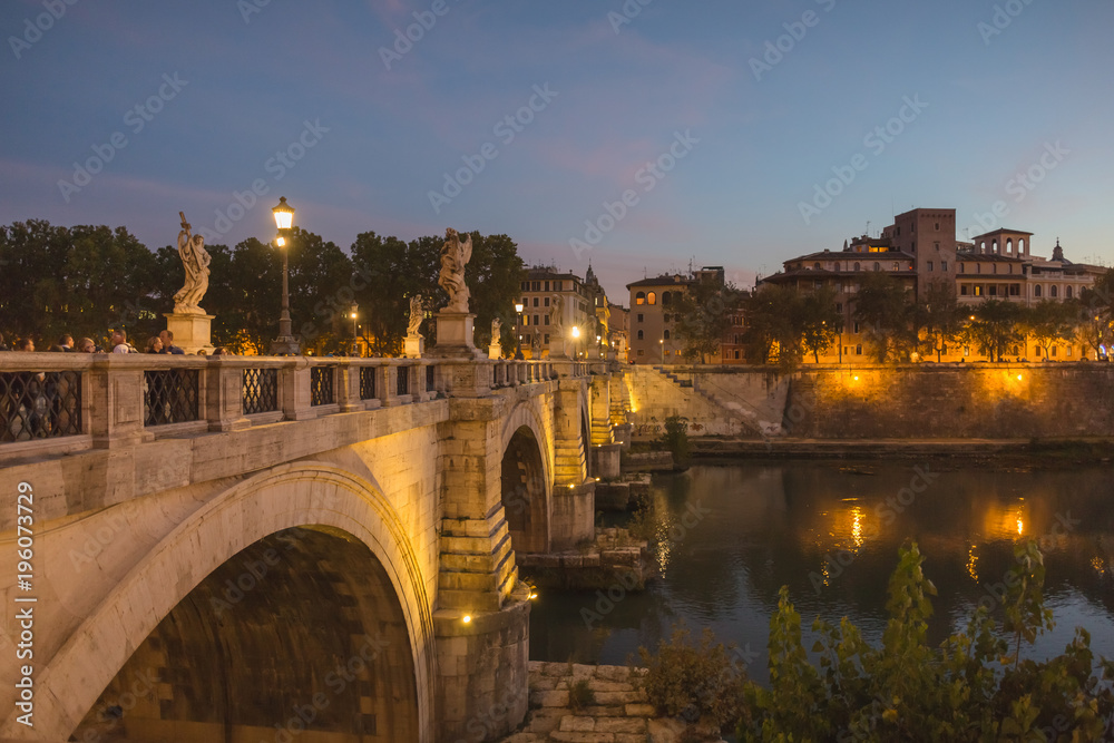 the bridge over the Tiber river Rome Italy