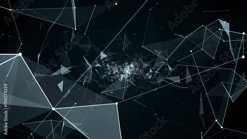 fly during network connections between nodes - dots 4k animation flight in geometric abstraction with connected dots lines and triangles photo