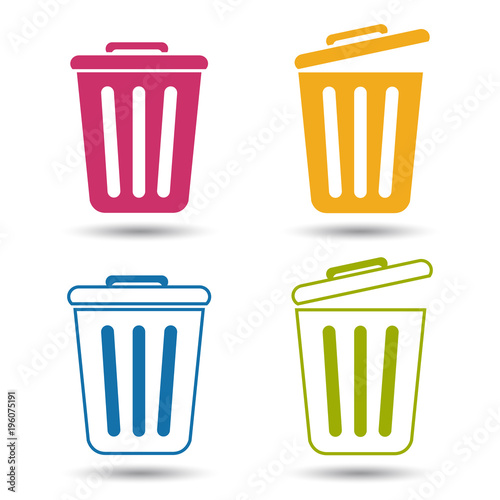 Abfalleimer Icons - Bunte Vektor Illustration - Freigestellt auf weißem Hintergrund
