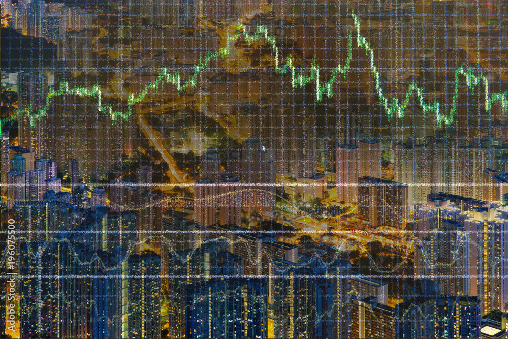 Stock market concept with cityscape background,real estate concept.