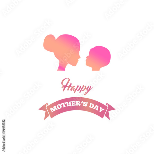Beautiful mother silhouette with her baby, child, kid. Mother s day greeting card. Vector.