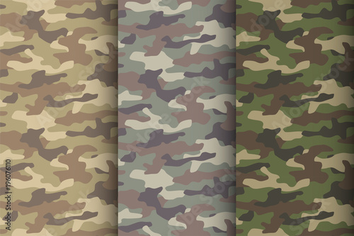 Camouflage seamless pattern set. Classic style masking camo repeat print. Vector illustration.