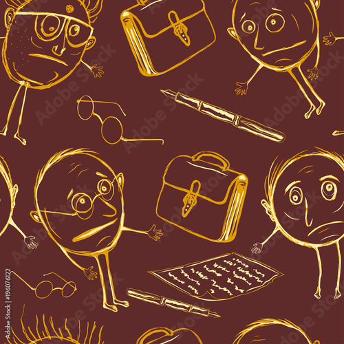 Seamless pattern of office plankton. Silly officials in the children's style
