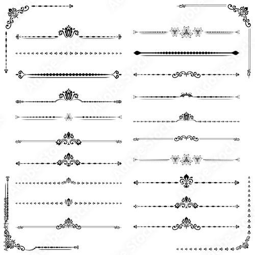Vintage set of decorative elements. Horizontal separators in the frame. Collection of different ornaments. Classic pattern. Set of vintage patterns