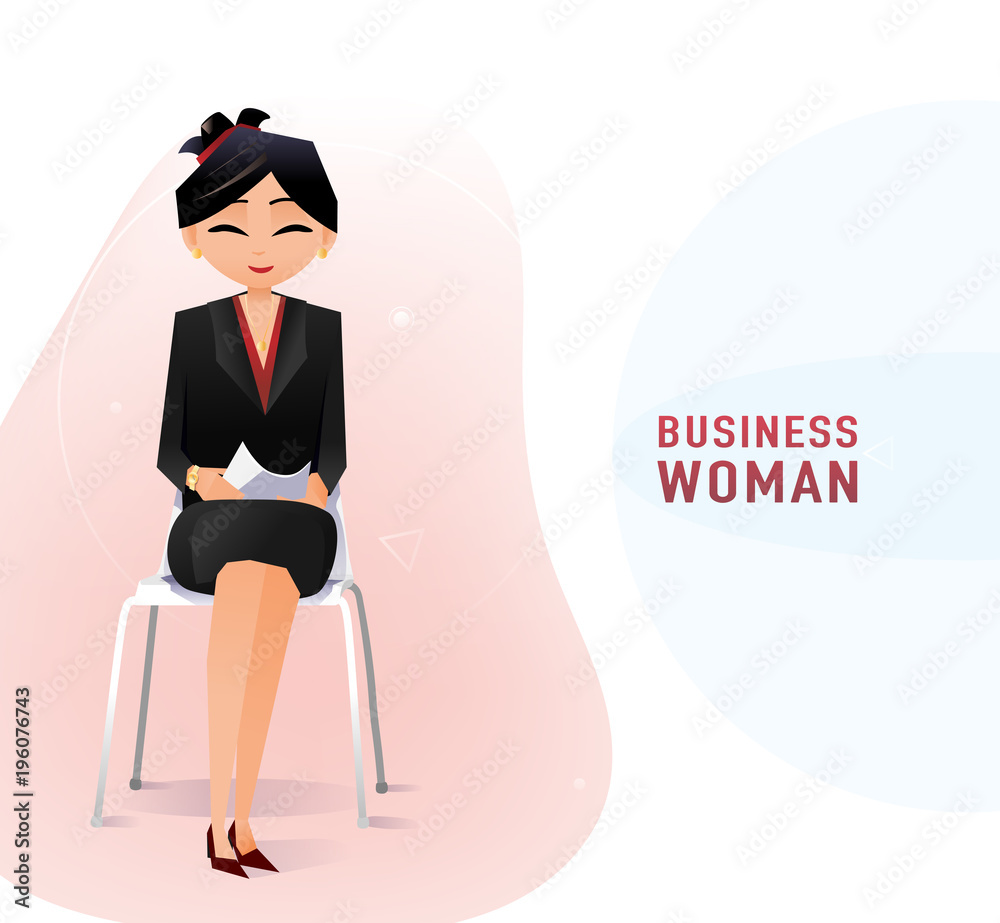 Modern Chinese business woman in the office sitting on the chair Modern Chinese business woman in the office sitting on the chair